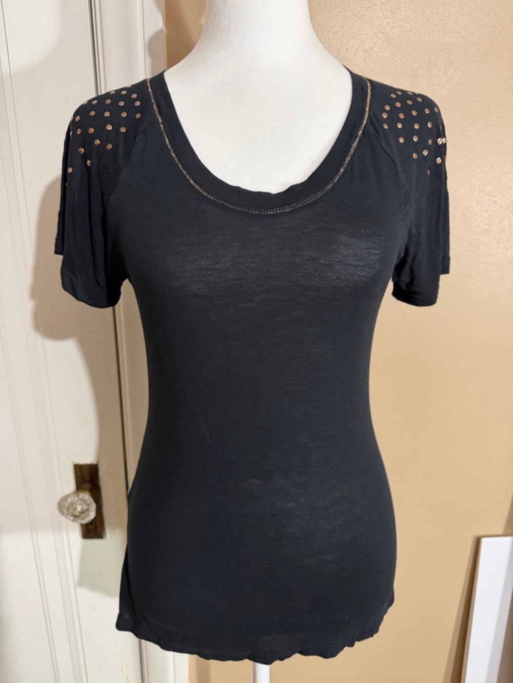 Massimo Black Stud-Accent Short Sleeve Women's T Vintage Size S